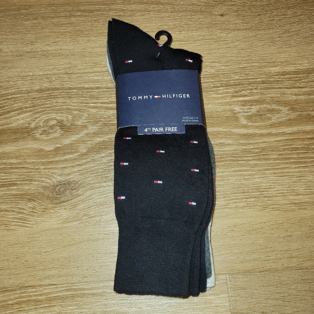 Tommy Hilfiger Dress Socks Men's Shoe Size 7-12 4 Pairs New Black Blue Grey New
